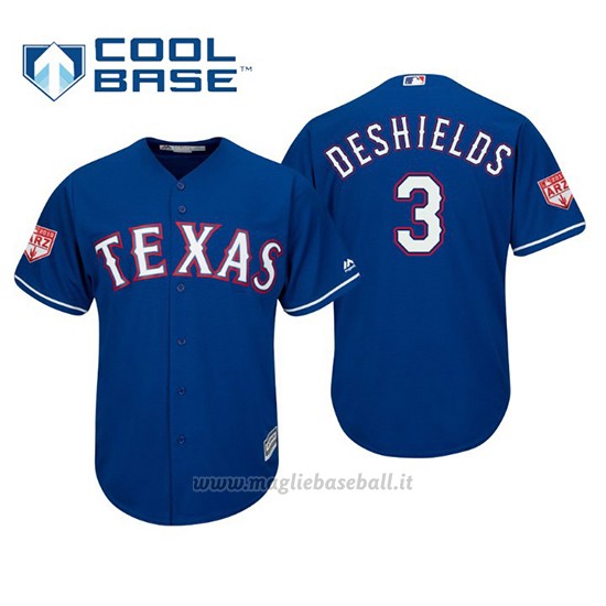 Maglia Baseball Uomo Texas Rangers Delino Deshields Cool Base Entrenamiento De Primavera 2019 Blu